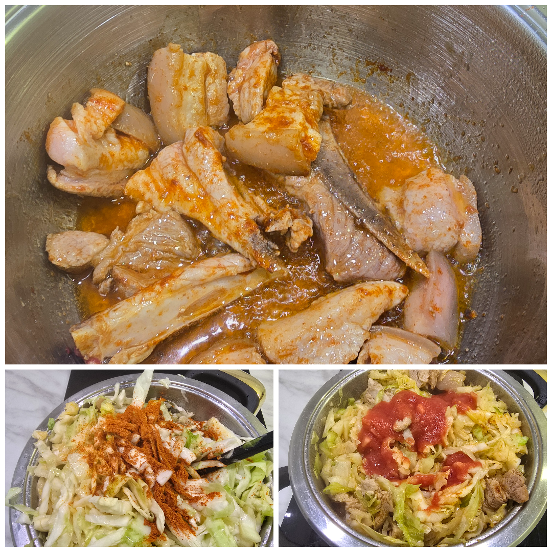 Pork bacon with cabbage