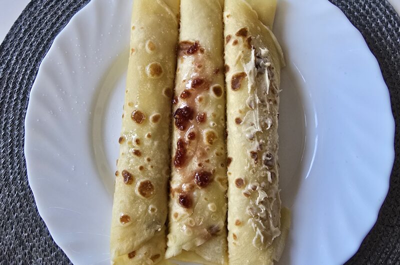 Pancakes with cream and milk