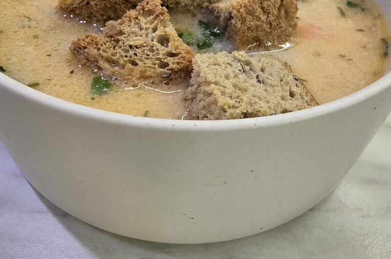 Meatballs soup with tempered eggs and yogurt