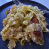 Creamed sour cabbage with rice and sausages