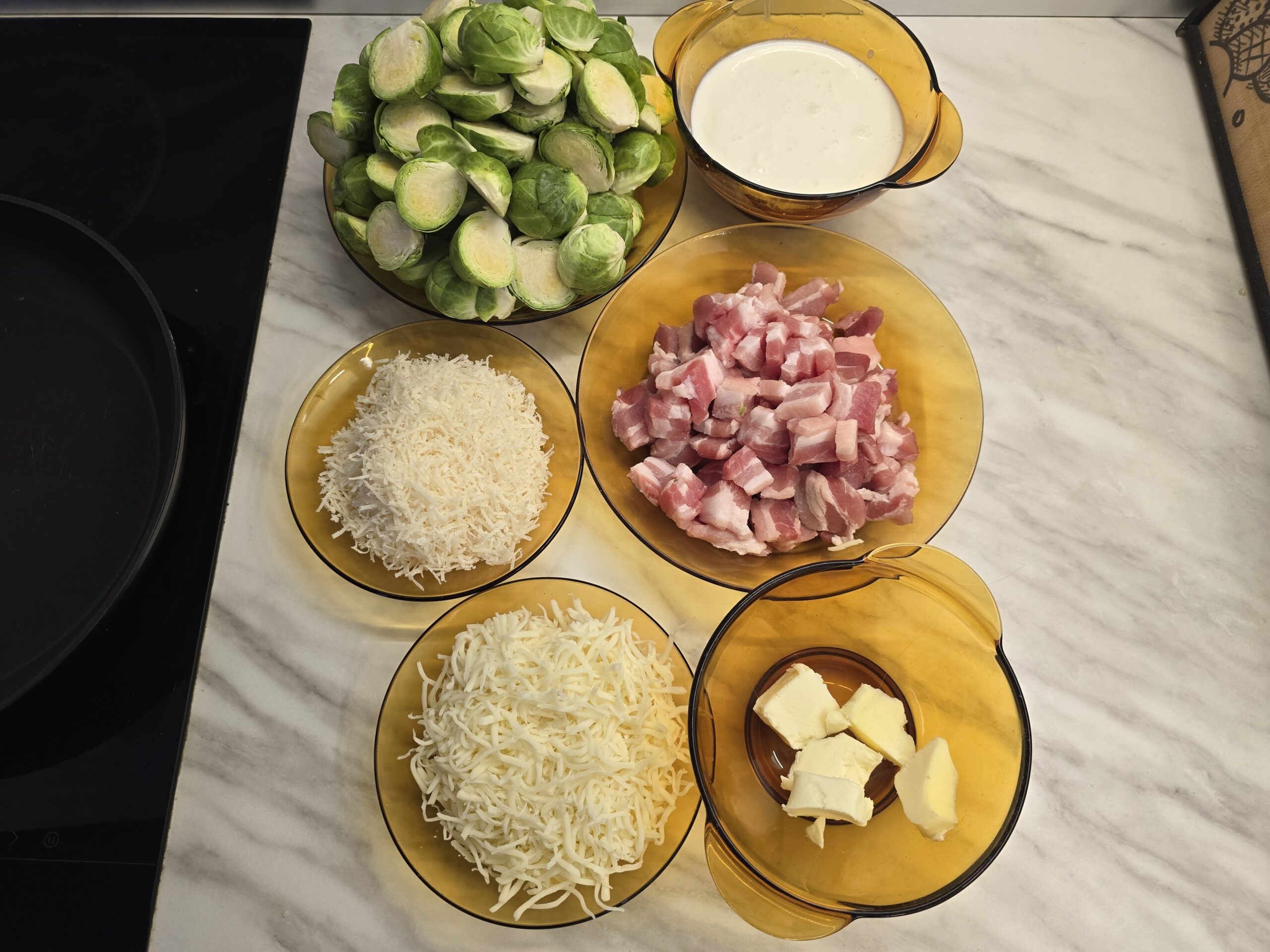 Brussels sprout with bacon mozzarella and parmigiano