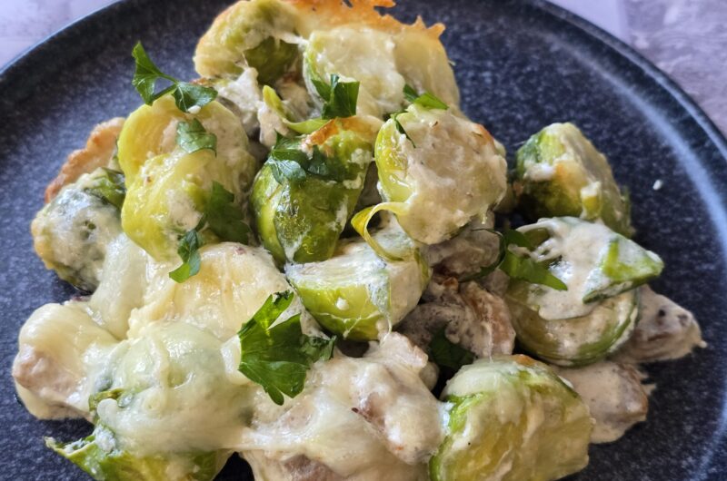 Brussels sprout with bacon, mozzarella and parmigiano