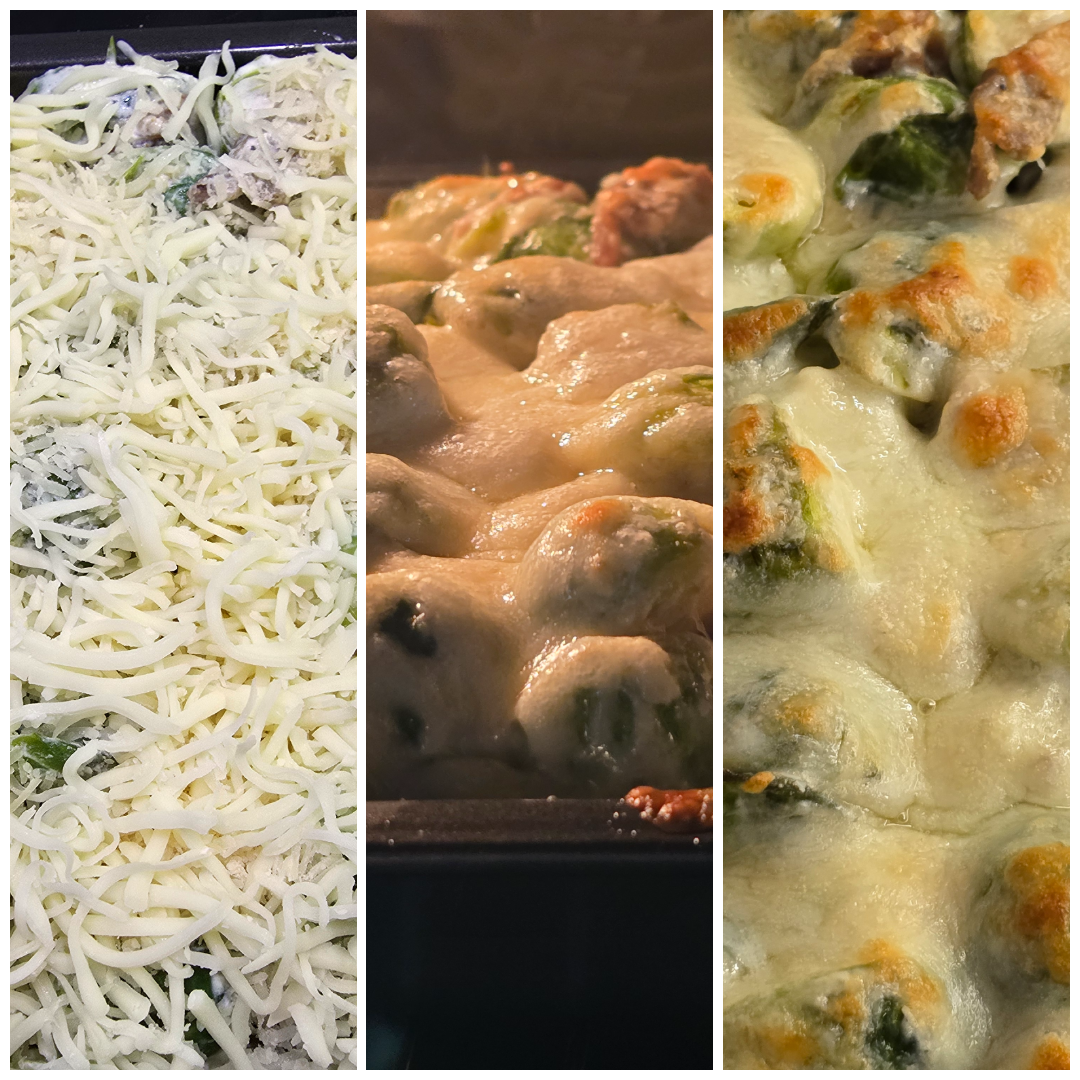 Brussels sprout with bacon  mozzarella and parmigiano