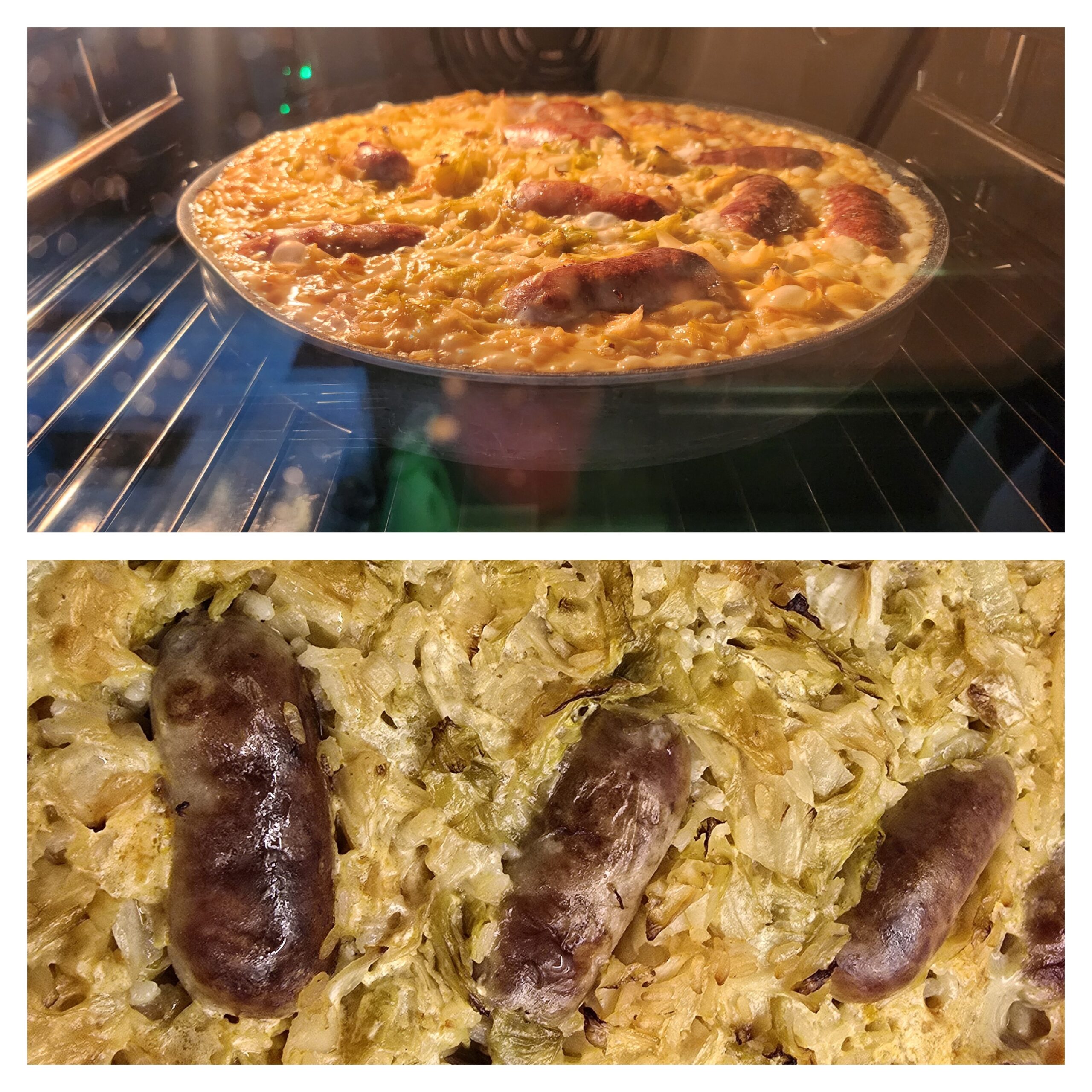 Creamed sour cabbage with rice and sousages