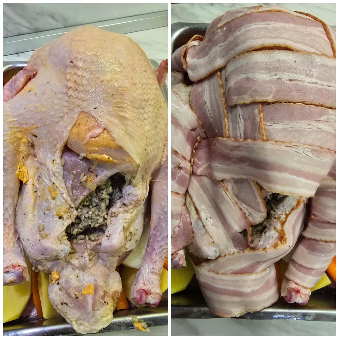 Stuffed turkey with bacon