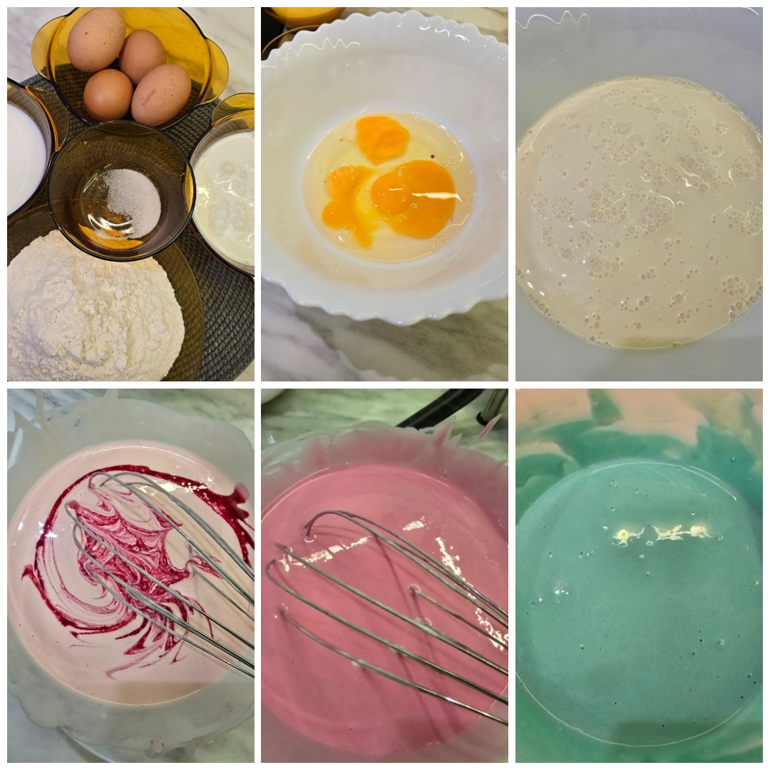 Rainbow crepe rolls with whipped cream