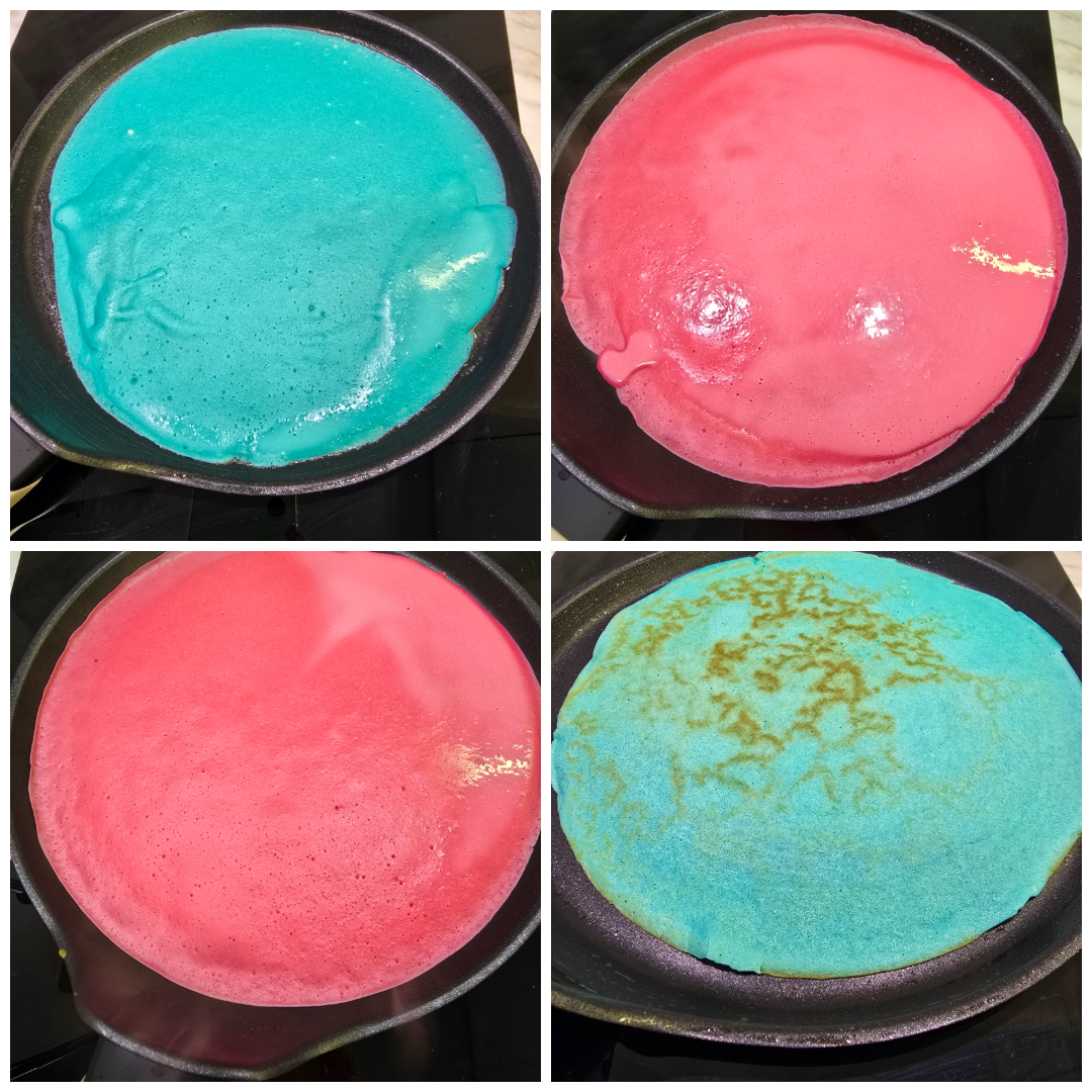 Rainbow crepe rolls with whipped cream