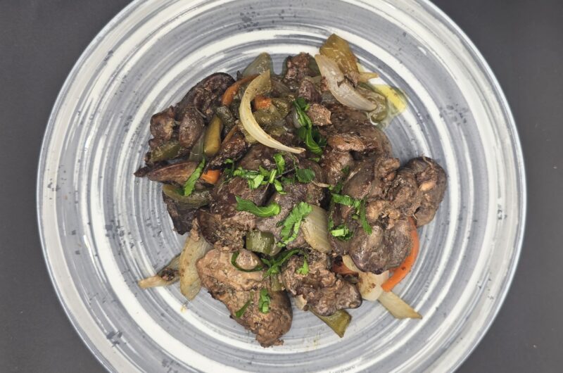 Caramelized Chicken Livers with Prunes, Pickles, and Sweet Onion