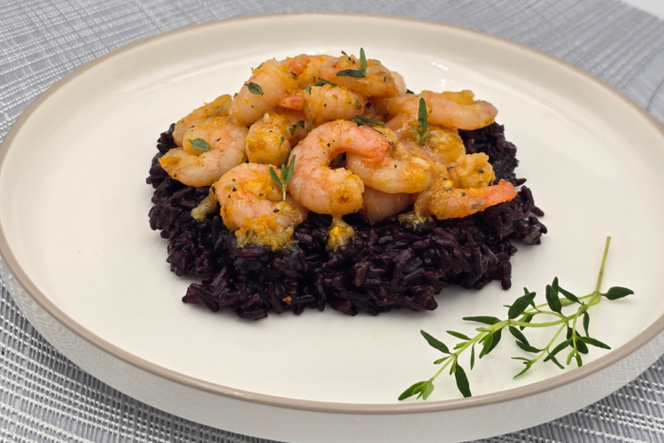 Shrimp with black rice