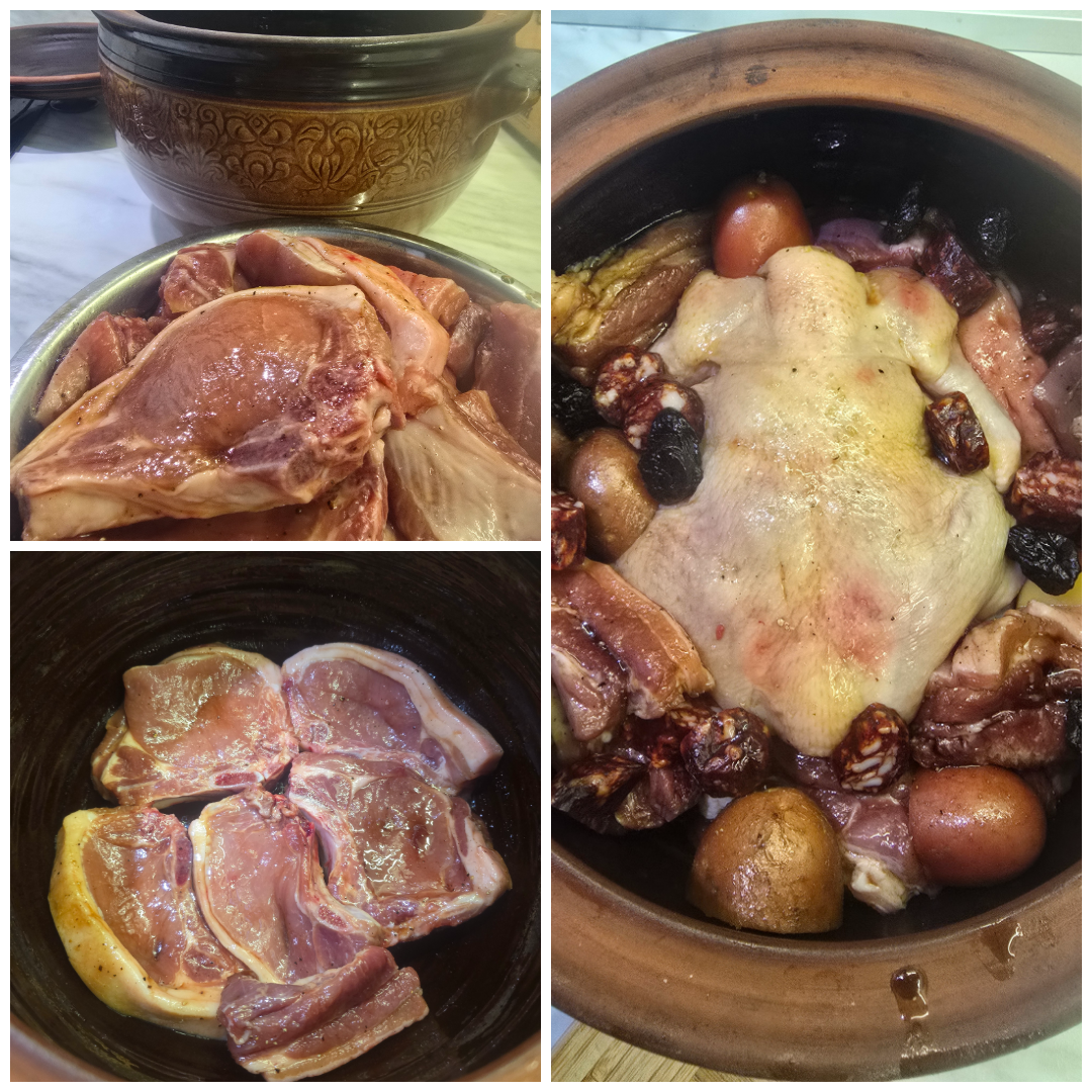 Pork ribs with whole chicken